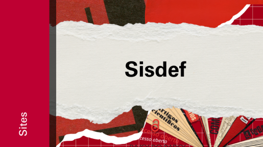 Imagem de divulgação do Sisdef, com fundo vermelho, com ilustração e etiqueta Sites